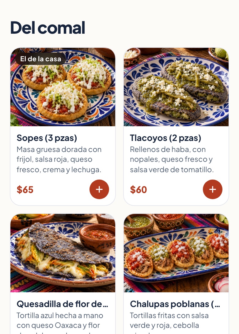 Menú de ejemplo de Antojitos Doña Lupe
