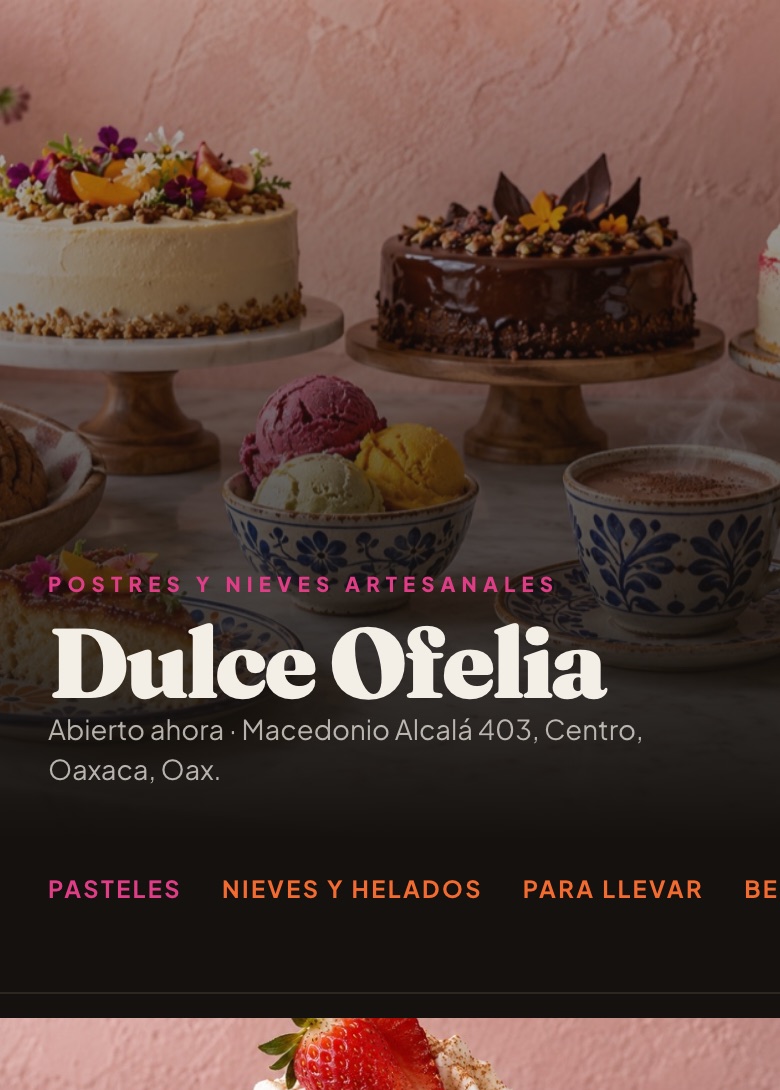 Menú de ejemplo de Dulce Ofelia