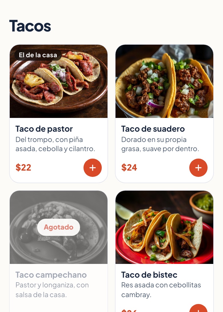 Menú de ejemplo de Taquería El Fogón