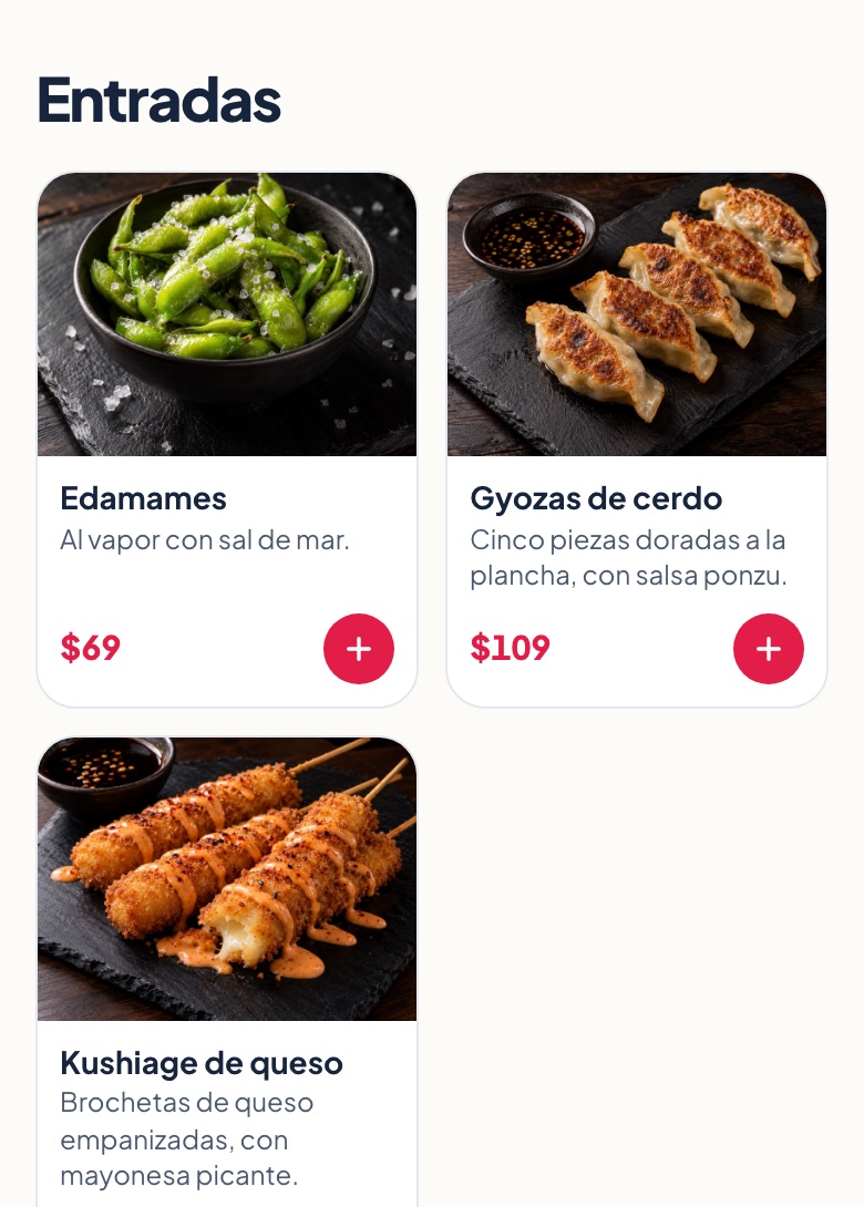 Menú de ejemplo de Kaizen Sushi