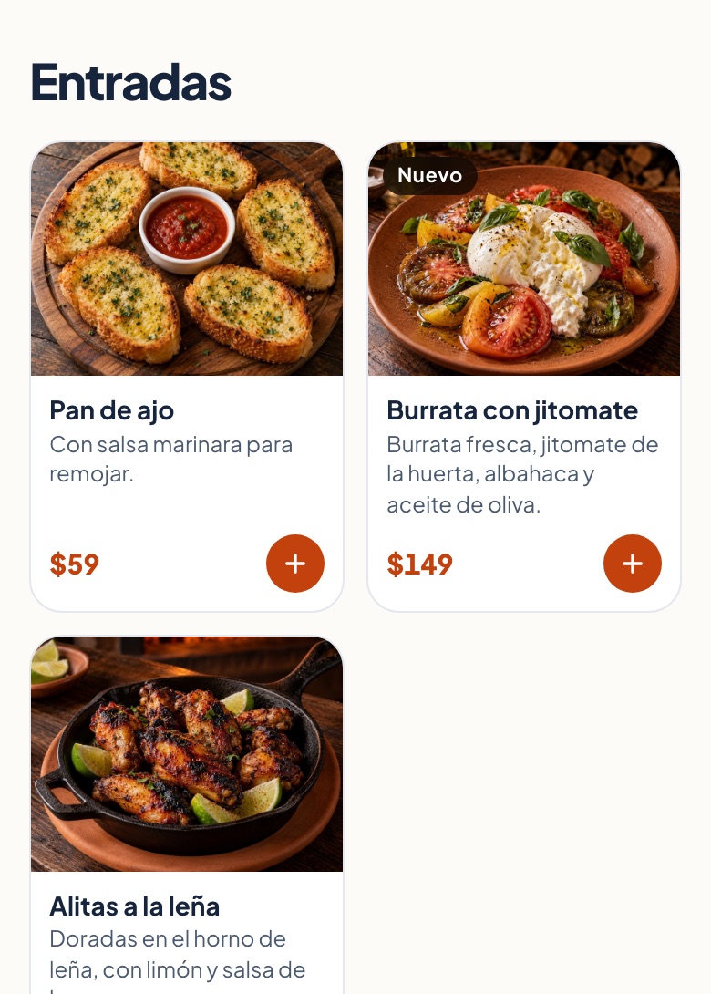 Menú de ejemplo de La Leña Pizzería