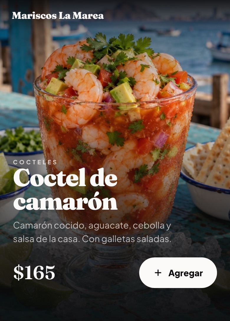 Menú de ejemplo de Mariscos La Marea