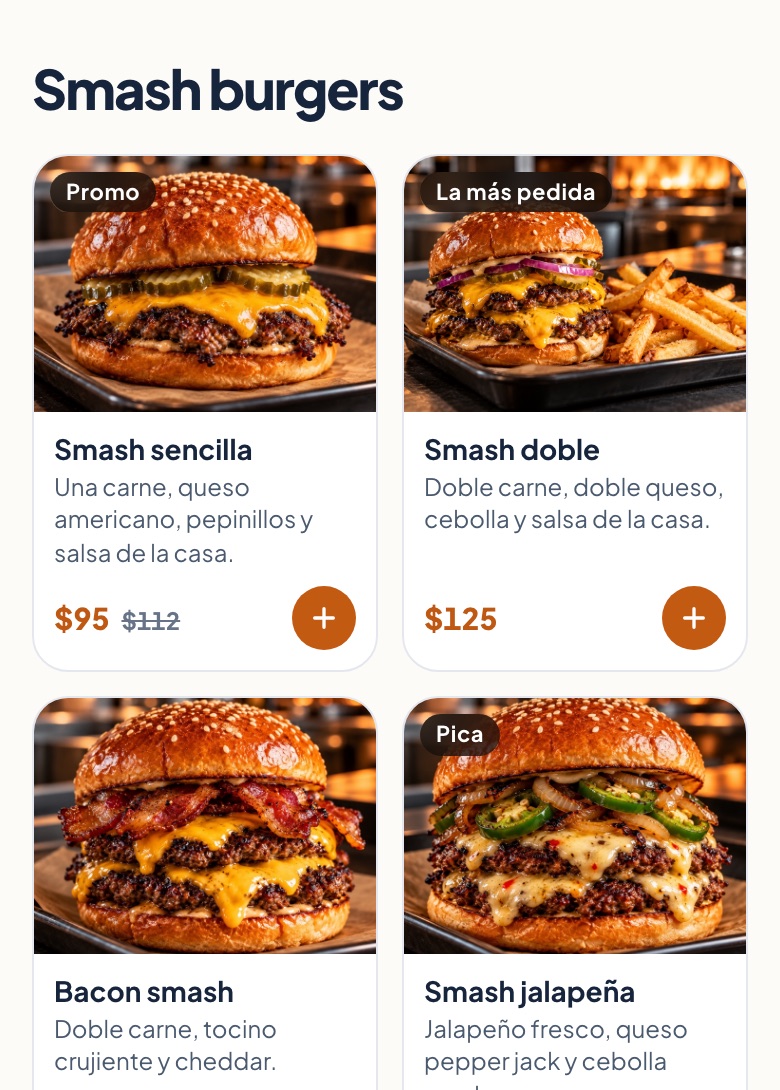 Menú de ejemplo de La Smash