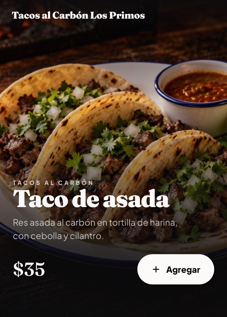 Menú de ejemplo de Tacos al Carbón Los Primos