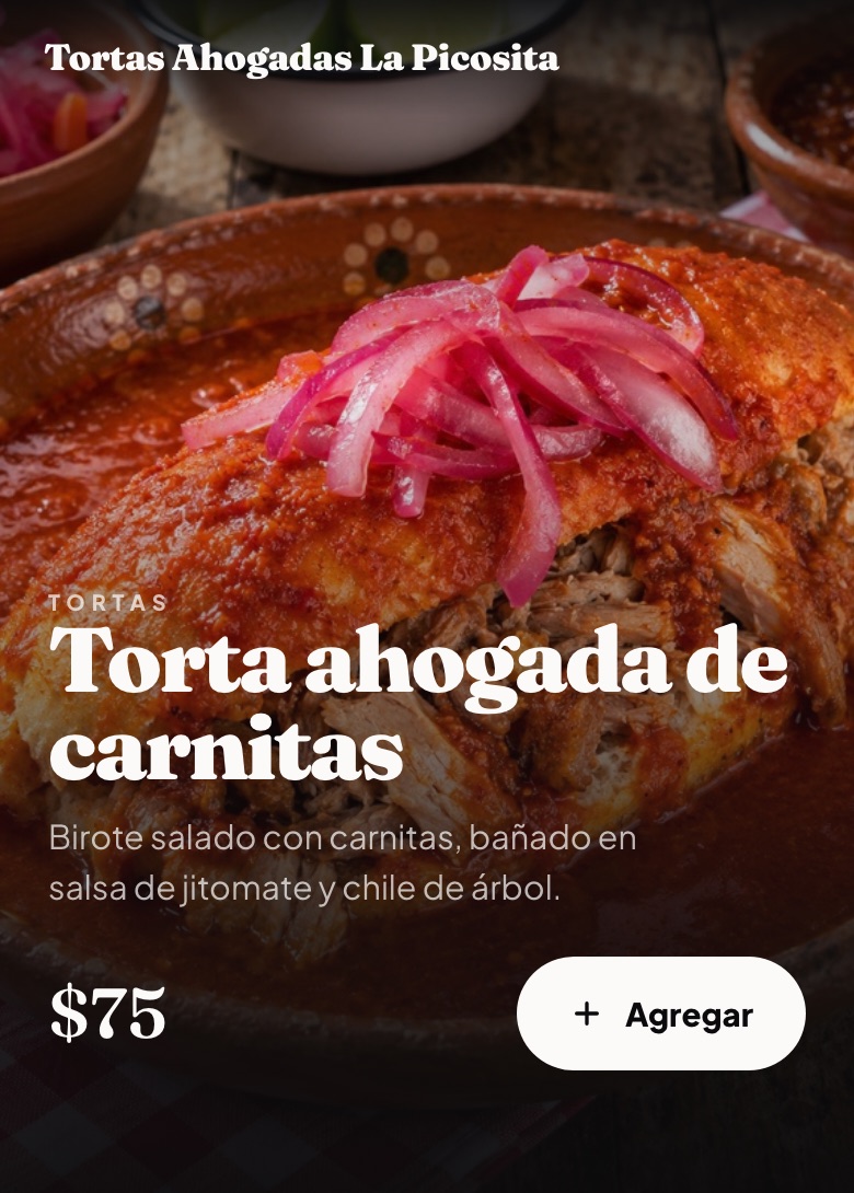 Menú de ejemplo de Tortas Ahogadas La Picosita