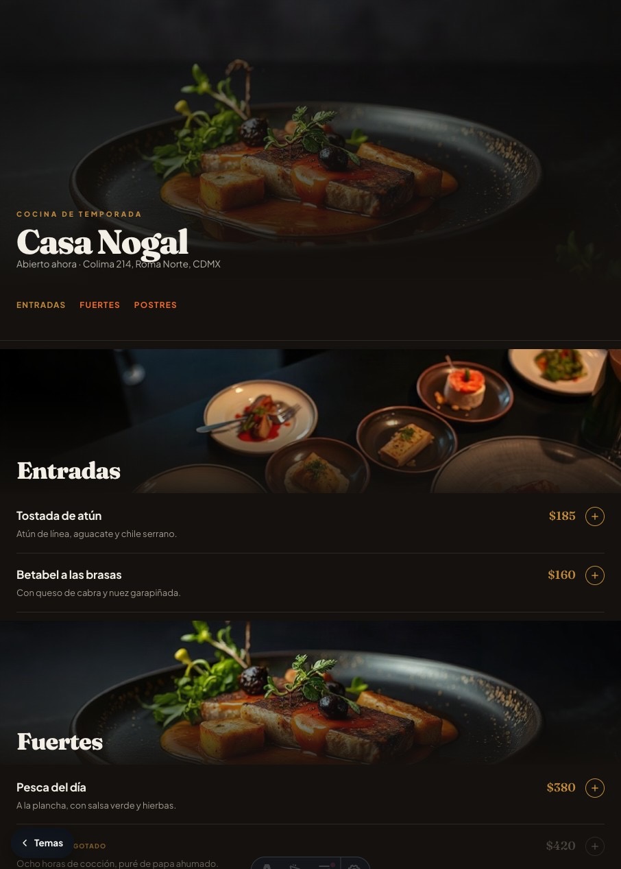 Menú de ejemplo con el tema Editorial